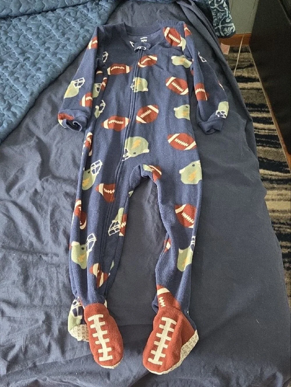 Carter's Navy Football & Rocket Fleece Footed Pajamas- Set of 2 Size 4t, Kids